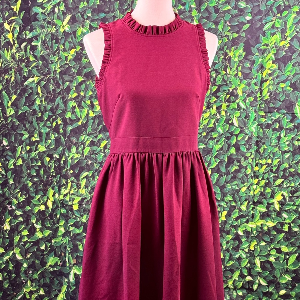 Kate Spade Burgundy Sleeveless Mock Neck A-Line Midi Dress